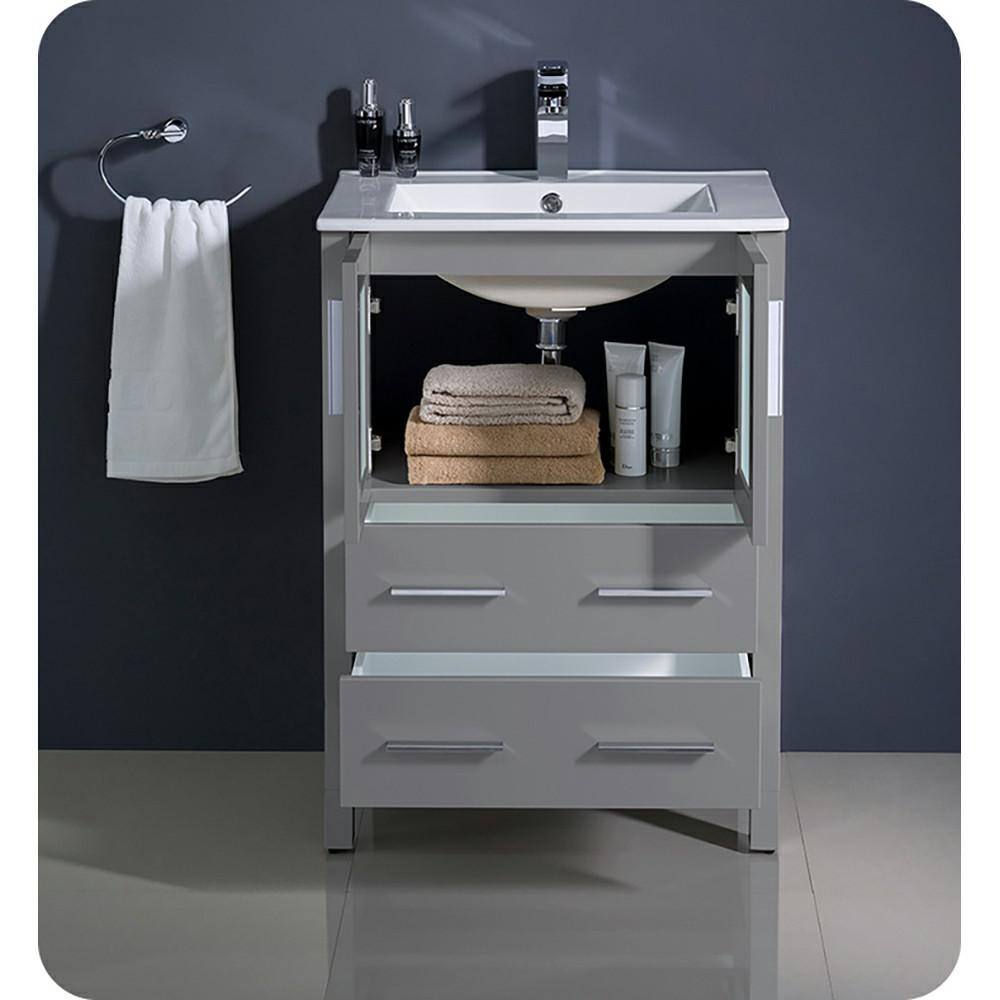 Torino 24" Gray Engineered Wood Modern Freestanding Vanity Cabinet