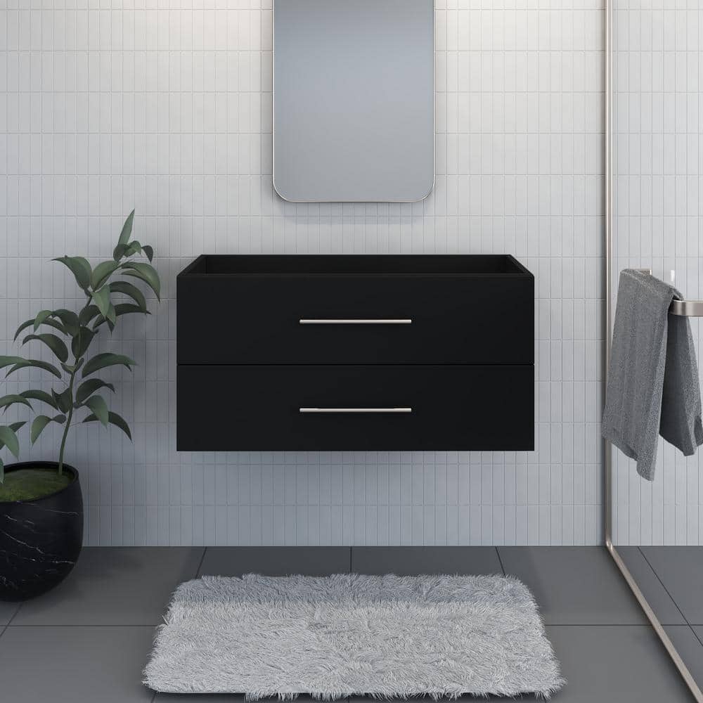 Napa 40 in. W. x 18 in. D Single Sink Bathroom Vanity Wall Mounted in Matte Black with Ceramic Integrated Countertop price history on PriceWatchPro