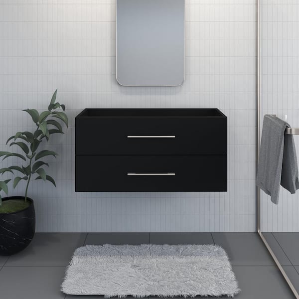 Napa 40 in. W. x 18 in. D Single Sink Bathroom Vanity Wall Mounted in Matte Black with Ceramic Integrated Countertop