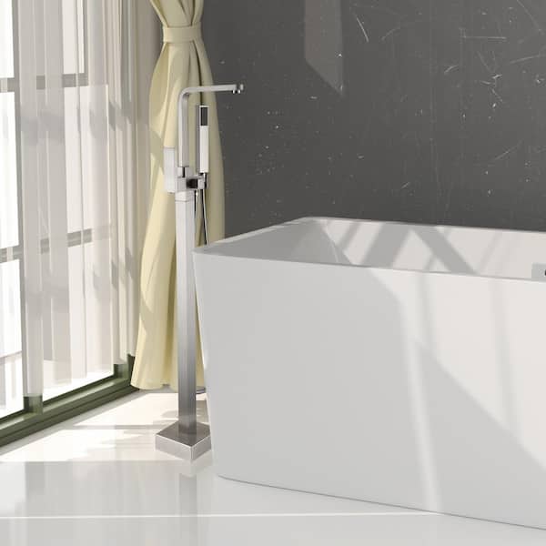 Single-Handle Freestanding Tub Faucet with Hand Shower in Brushed Nickel