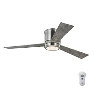 Clarity 52 in. Integrated LED Indoor Brushed Steel Flush Mount Ceiling Fan with Light Kit and Remote Control