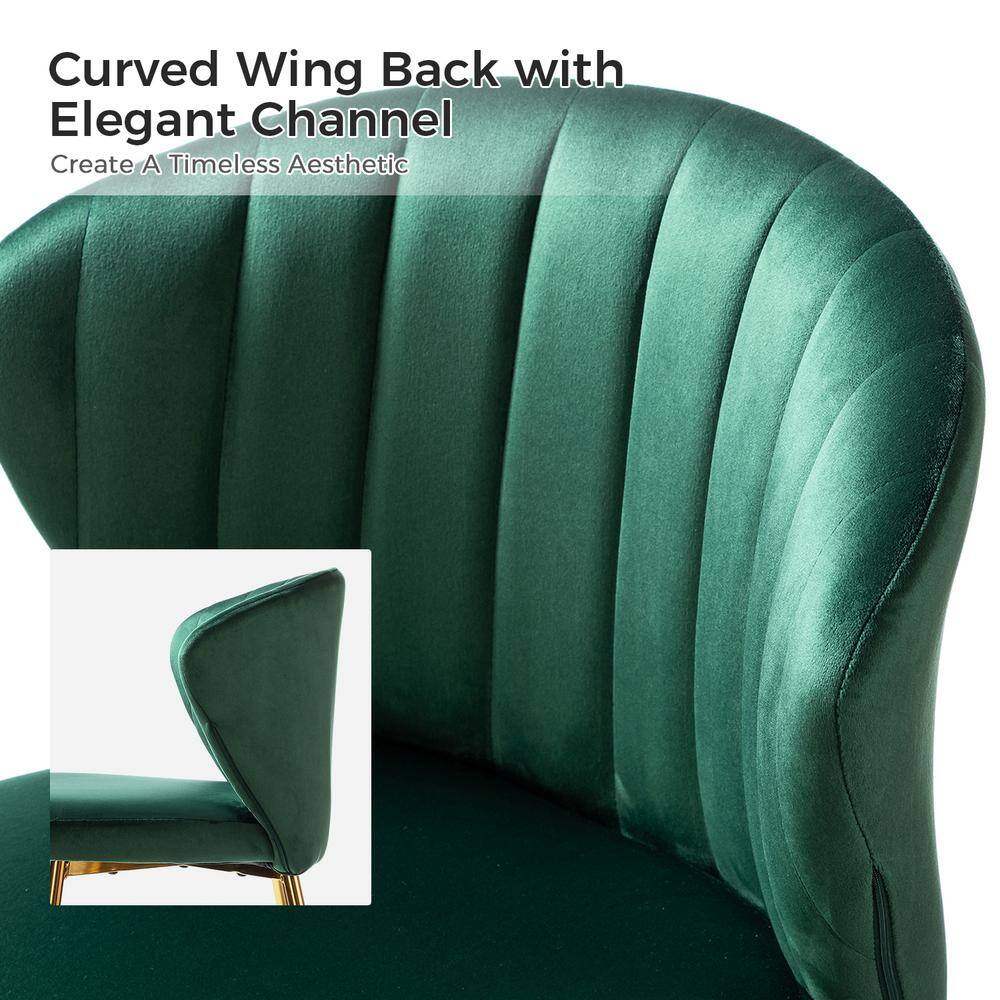 Green Velvet Upholstered Side Chair with Gold Metal Legs