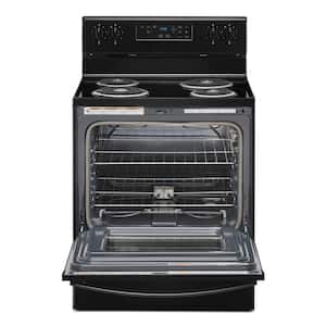 30 in. 4.8 cu. ft. 4 Burner Element Electric Range with Self-Cleaning in Black with Storage Drawer