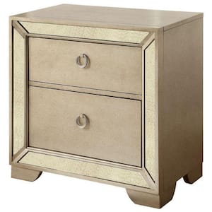 30 in. 2-Drawer Gold Wooden Nightstand