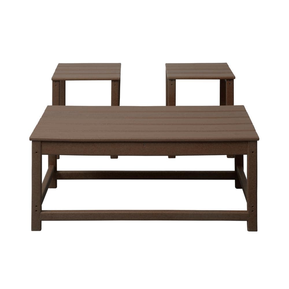 Rustic High-Density Polyethylene 3-Piece Coffee Table Set, Dark Brown