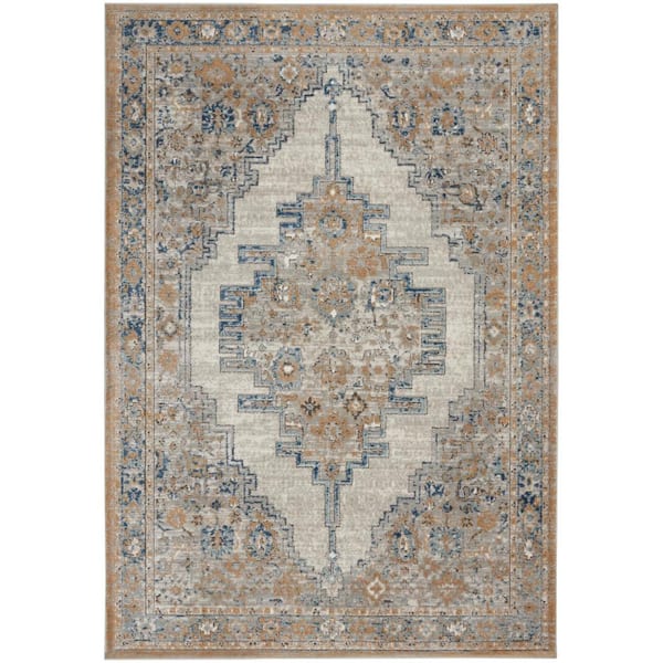 Nourison Concerto Grey/Light Blue 5 ft. x 7 ft. Bordered Traditional Area Rug