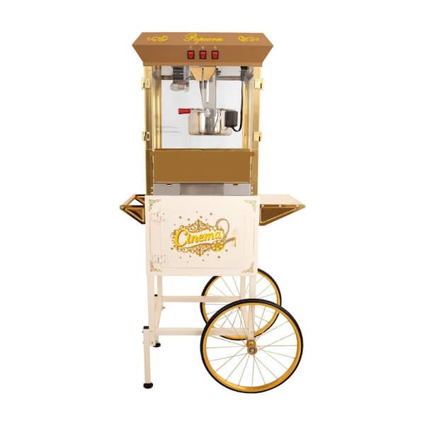 16 oz. Kettle 0.5 qt. Stainless Steel Commercial Popcorn Machine with Cart, 3-Switch Control and Tempered Glass Doors