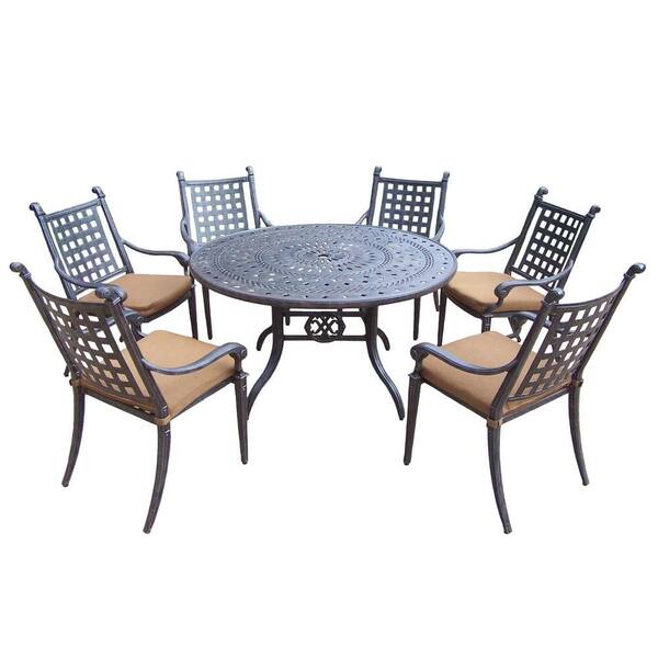 Oakland Living Belmont 54 in. 7-Piece Round Patio Dining Set with Sunbrella Cushions