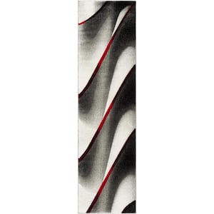 Hollywood Gray/Red 2 ft. x 14 ft. Abstract Runner Rug