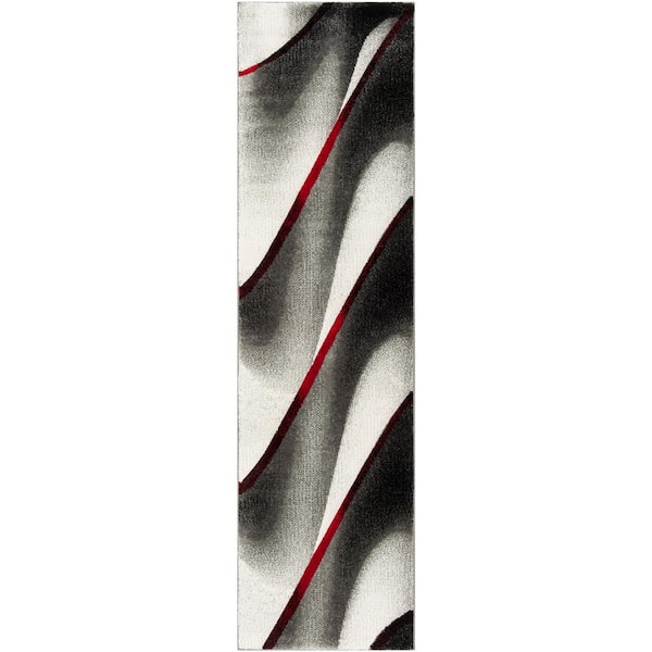 SAFAVIEH Hollywood Gray/Red 2 ft. x 16 ft. Abstract Runner Rug