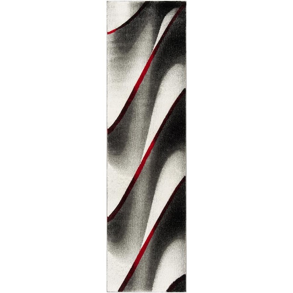 SAFAVIEH Hollywood Gray/Red 2 ft. x 6 ft. Abstract Runner Rug