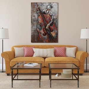 48 in. x 32 in. "The Bassist" Mixed Media Iron Hand Painted Dimensional Wall Art