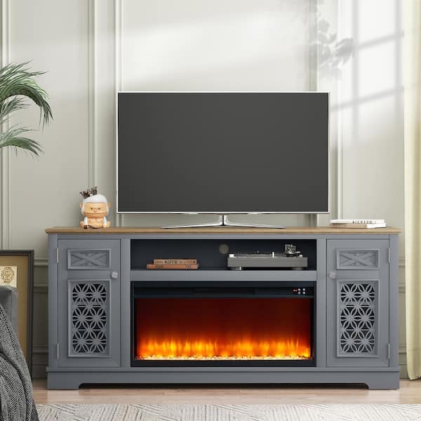 70 in. Freestanding Electric Fireplace TV Stand in Gray