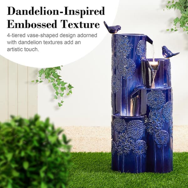 Glitzhome 45.25 in. H Oversized Cobalt Blue 3-Tier Ceramic