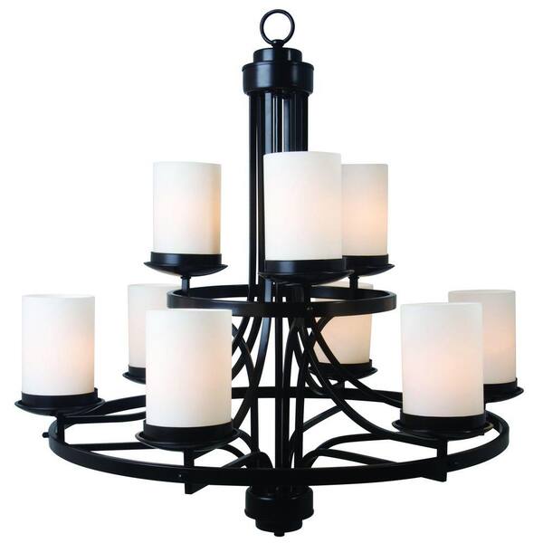 Yosemite Home Decor Columbia Rock 9-Light Oil Rubbed Bronze Hanging Chandelier with White Glass Shade