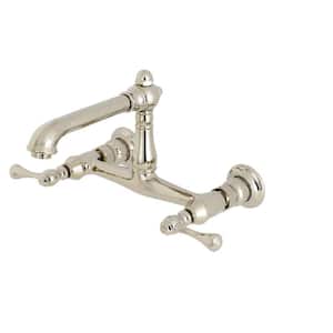 English Country 2-Handle Wall-Mount Bathroom Faucets in Polished Nickel