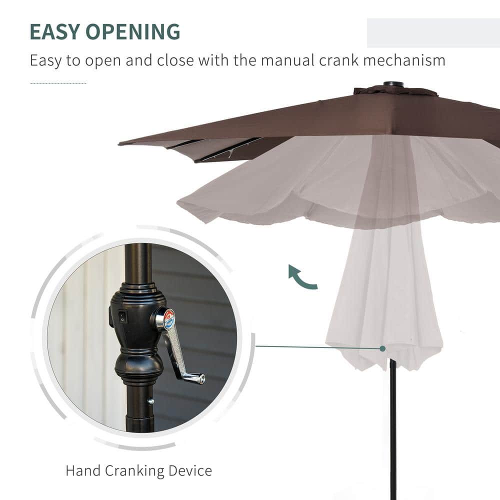 Brown Solar LED Lighted Patio Umbrella with Crank and Tilt