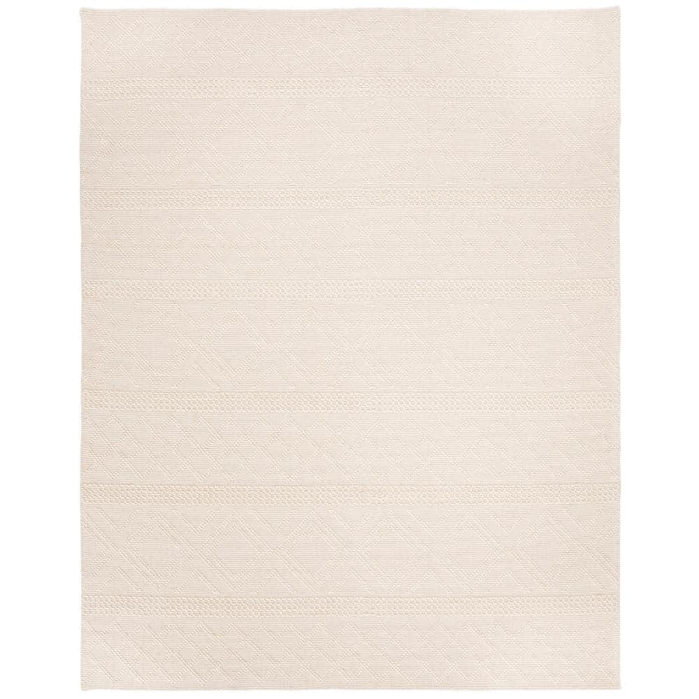 Elegant Ivory 9' x 12' Hand-Knotted Wool Area Rug