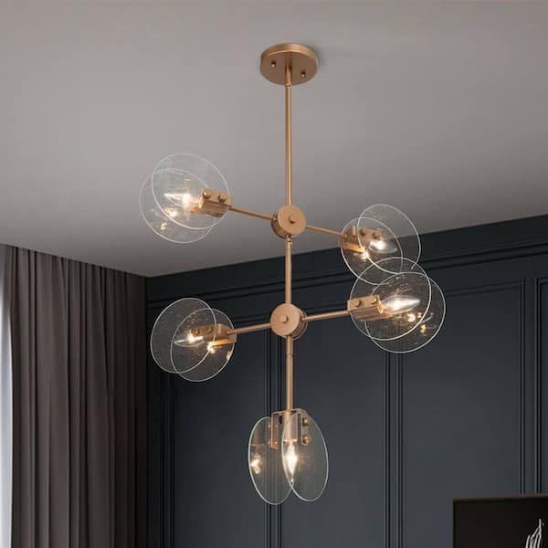 5 Light Dark Gold Sputnik Glass Pendant Light