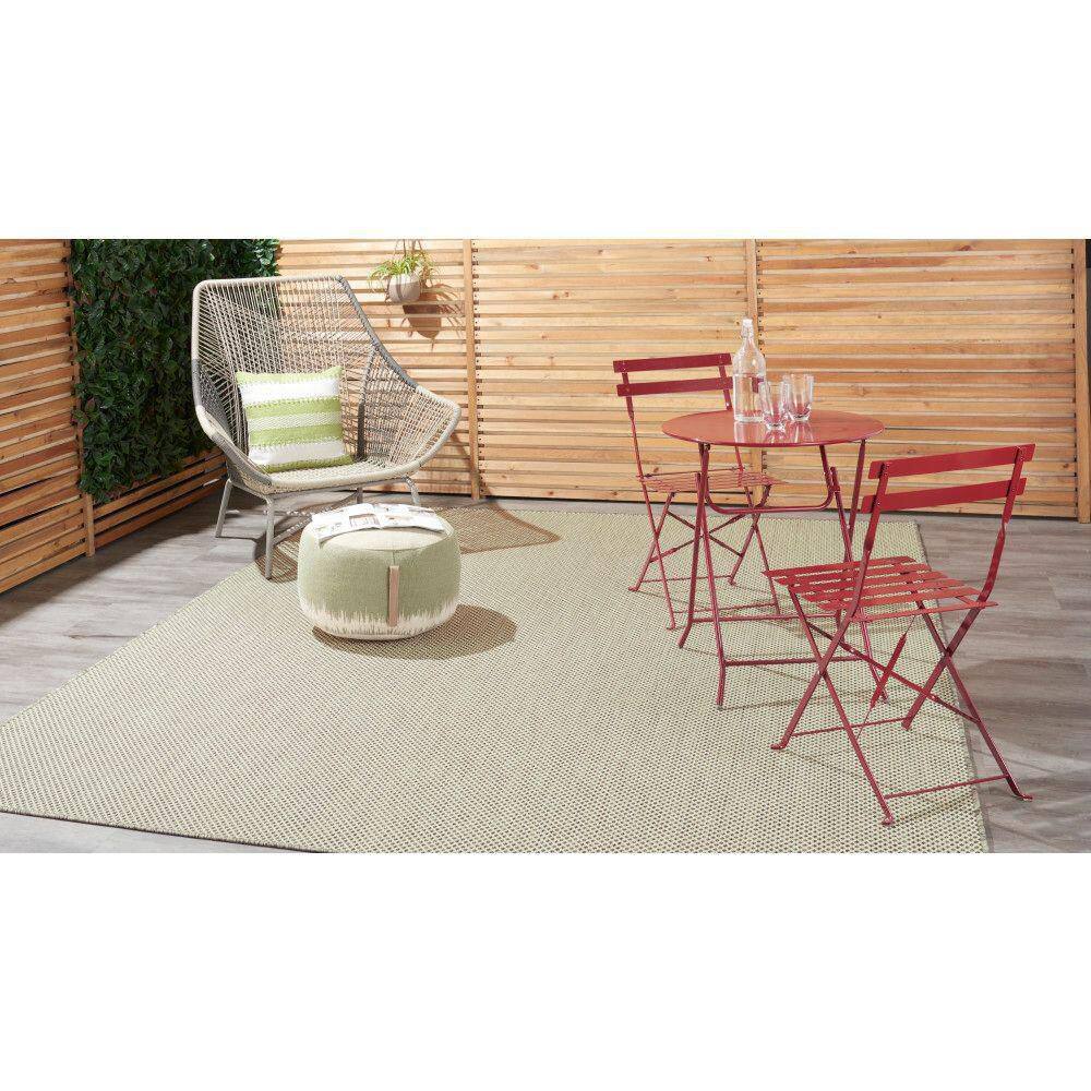 Courtyard Charm Ivory Green Geometric 8' x 10' Easy-Care Rug
