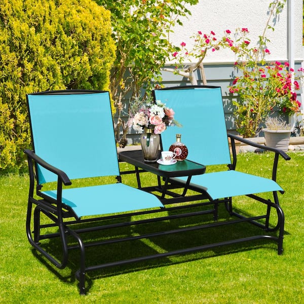 Costway 23.5 in. Turquoise 1 Piece Metal Patio Conversation