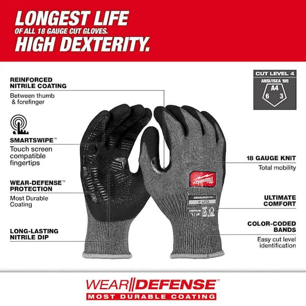 Milwaukee Cut Level 4 High Dexterity Nitrile Dipped Gloves w/ WEAR