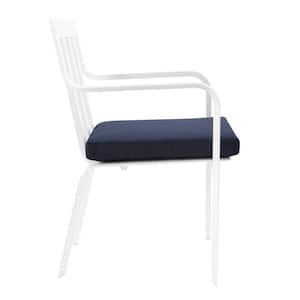 Baxley Stackable Aluminum Outdoor Dining Chair in White with Navy Cushion