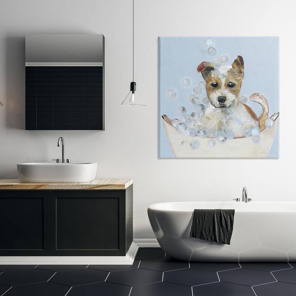 Fun Bubbles Puppy Bath by Sally Swatland Unframed Animal Graphic Art Print 36 in. x 36 in. price history on PriceWatchPro