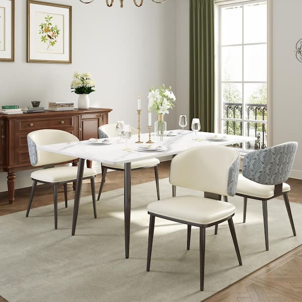Set of 4 Mid-Century Modern PU Leather Upholstered Dining Chairs in White