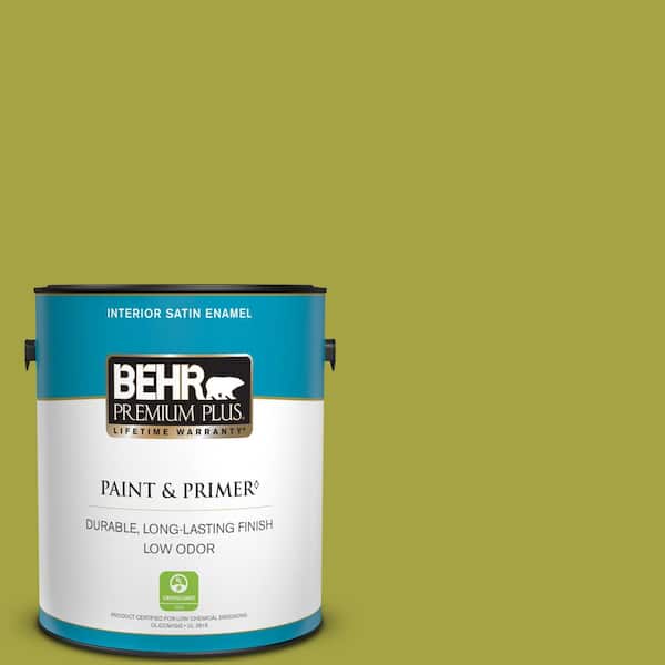 BEHR PREMIUM PLUS 1 gal. #400B-7 Lemon Grass Satin Enamel Low Odor Interior Paint & Primer