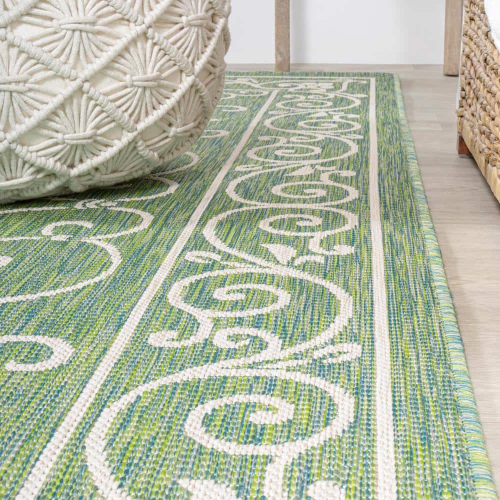 Charleston Green and Ivory Filigree Flat Woven Indoor/Outdoor Rug