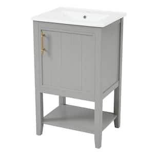 20 in. W x 15.5 in. D x 33.5 in. H Single Sink Freestand Bath Vanity in Grey with White Ceramic Top