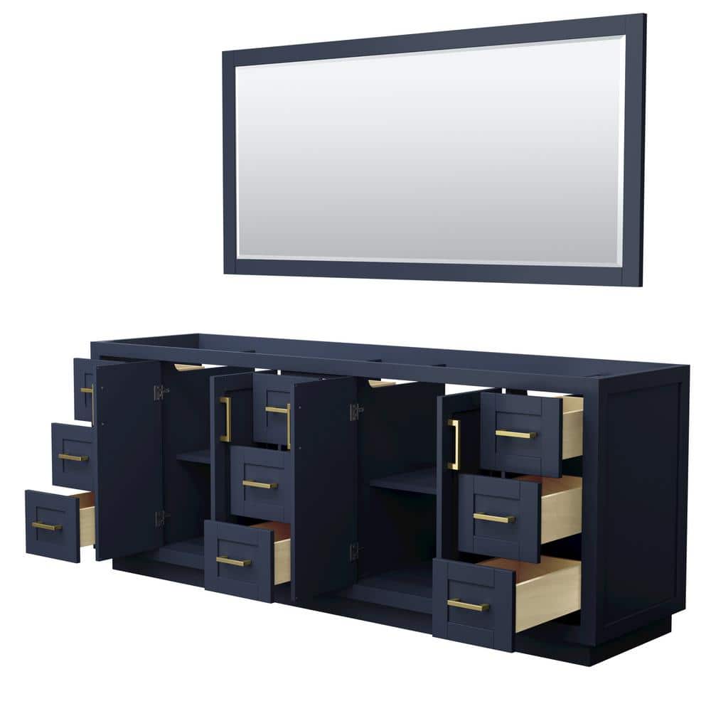 Miranda 84" Dark Blue Double Bathroom Vanity with Brushed Gold Trim