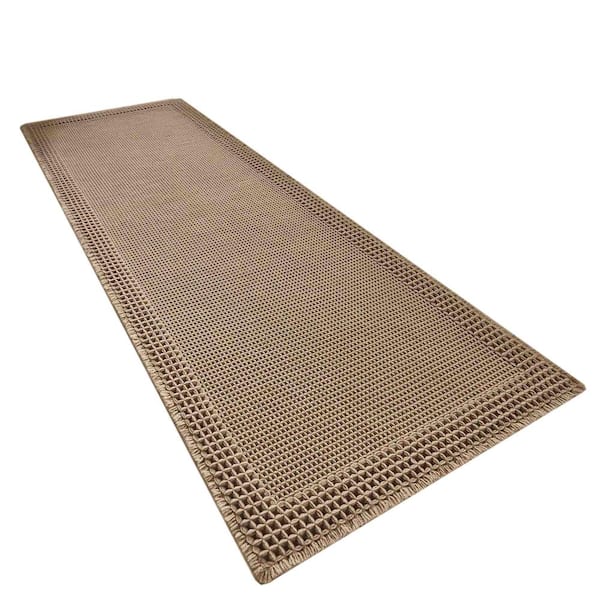 Brown Waffle Textured Tassel Bathroom Rug with Non-Slip Backing TG