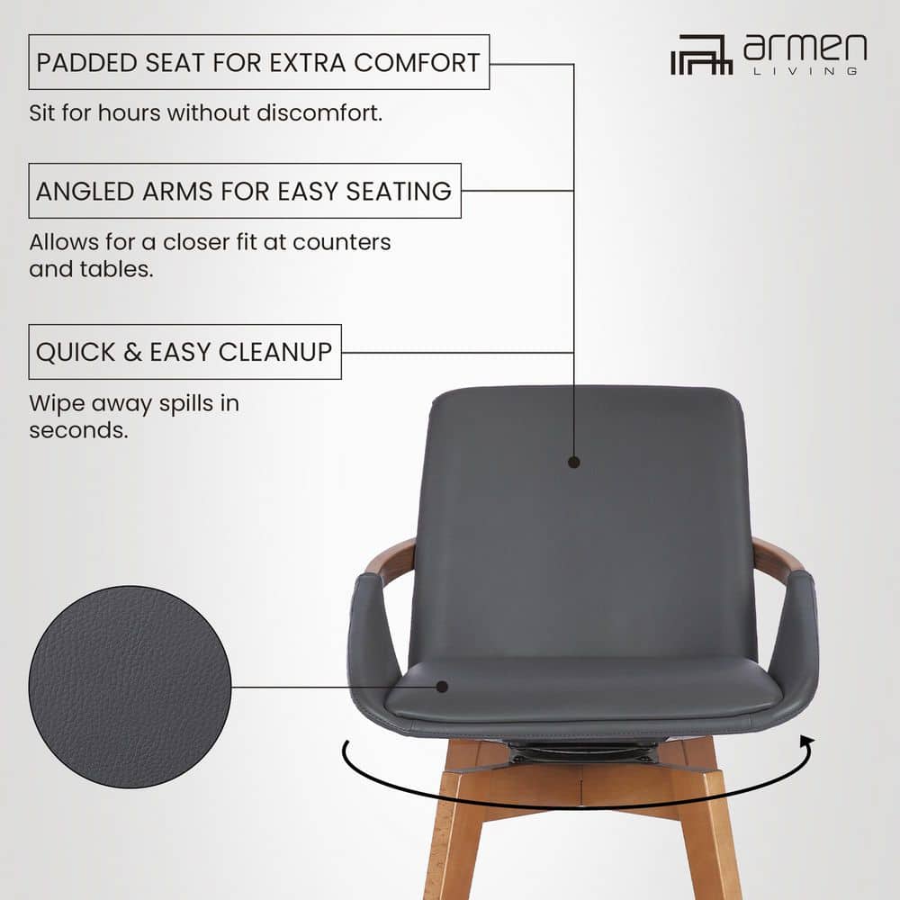 Baylor 30" Gray Faux Leather Walnut Wood Swivel Bar Stool