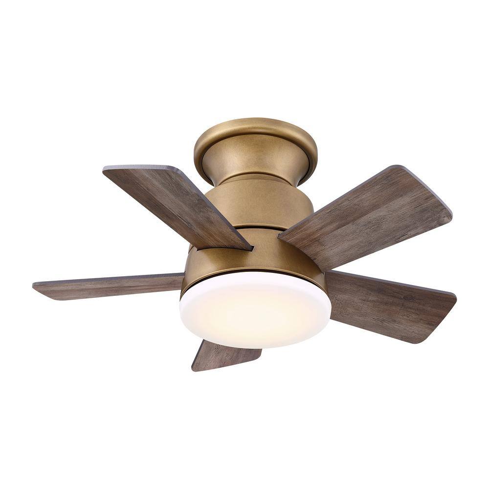 24" Brass Gold LED Flush Mount Ceiling Fan with Remote and Reversible Blades