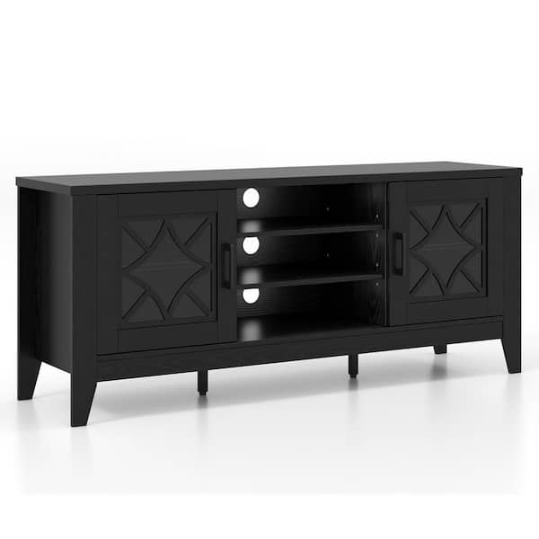 ANGELES HOME 59 in. W Black TV Stand with 1-Drawers Fits TV' s up to 65 in. 4-Adjustable Shelves