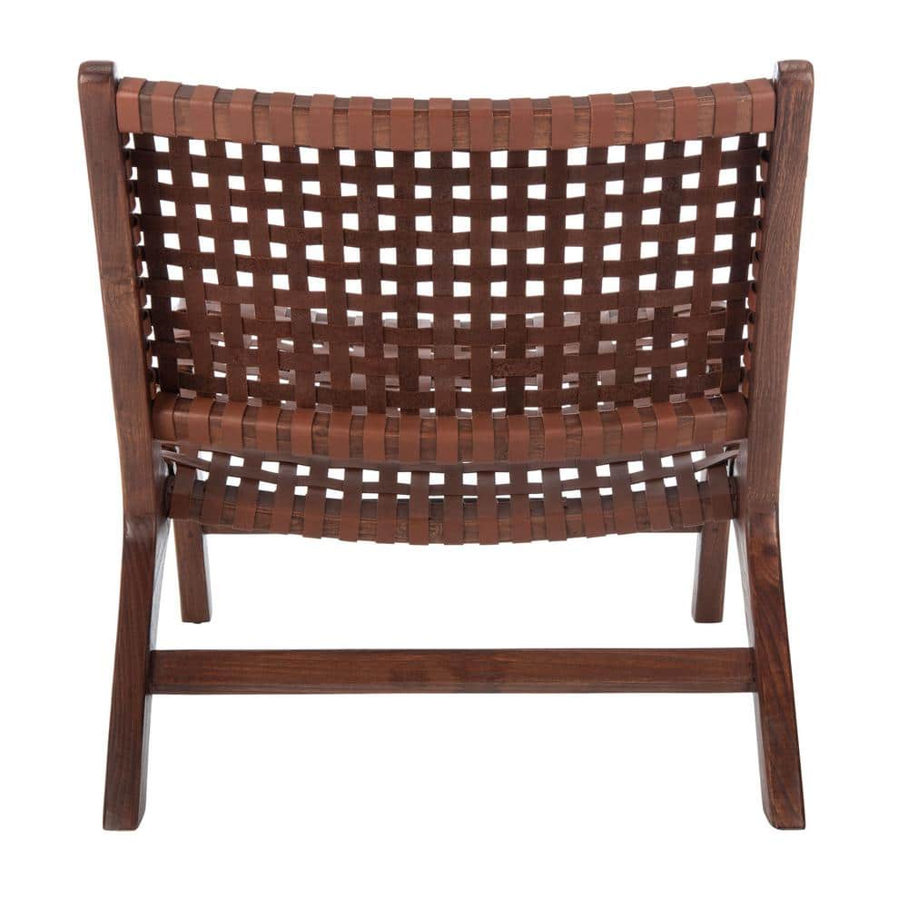 Cognac Brown Leather & Sungkai Wood Transitional Side Chair