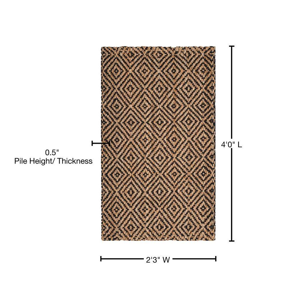 Hand-Knotted Geometric Jute Area Rug in Natural/Black, Round