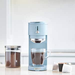 1-Cup Single-Serve Sky Blue/Chrome Coffee Maker with Attachments for Single-Serve Pods and Ground Coffee