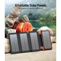 EKIEUDL 20000mAh Portable Solar Power Bank, PD18W Fast Charging with 4 Foldable Panels and Camping Flashlight for Phones, Orange 27E075PH041