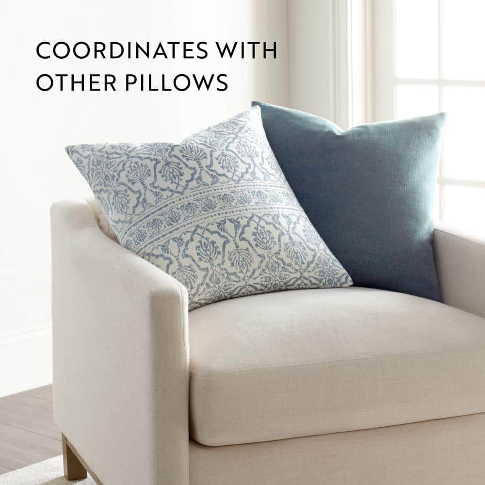 Elegant Light Blue Cotton Floral Square Throw Pillow