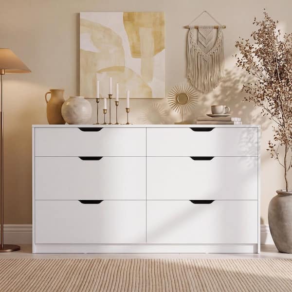 white small dresser LACOO 47.24 in. W 6-Drawer Dresser, 2 Top and 4 Large Drawers, Handleless Storage Chest, Chive Oil Salad Dressing Size:F (48-50) 5064-3 Bedroom W handleless 6