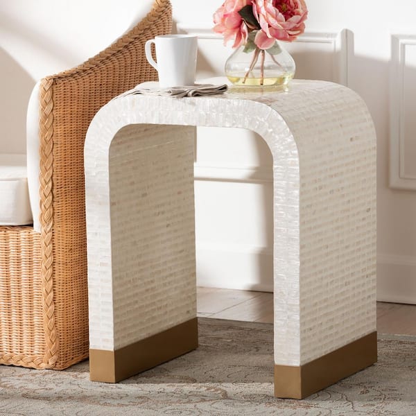 Carlyn 19.7 in. Beige Waterfall Specialty Capiz End Table
