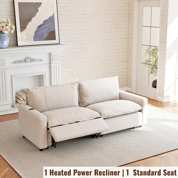 Loveseat Power Recliner Sofa 83 in. Square Arm Beige Linen Rectangular Modular Sectional Sofa Heat,USB and Type-C Ports