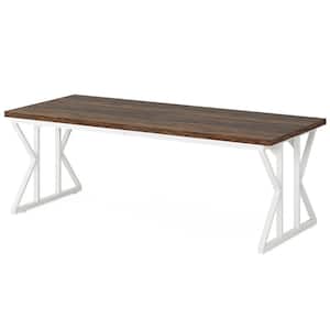 Roesler Brown and White Wood 78.74 in. W 4 Legs Long Dining Table Seats 6-8 for Living Room, Dining Room