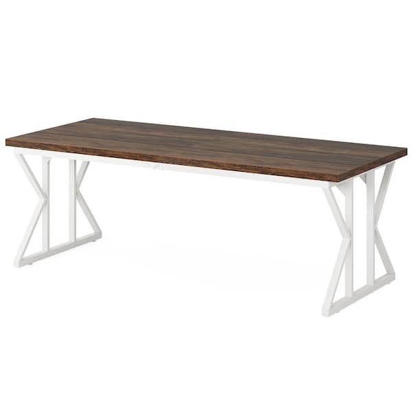 BYBLIGHT Roesler Brown and White Wood 78.74 in. W 4 Legs Long Dining Table Seats 6-8 for Living Room, Dining Room