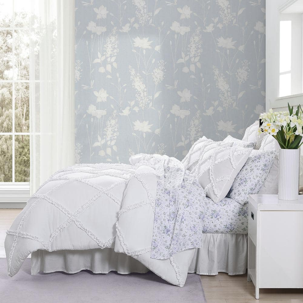 White Twin Microfiber Comforter Set with Frills