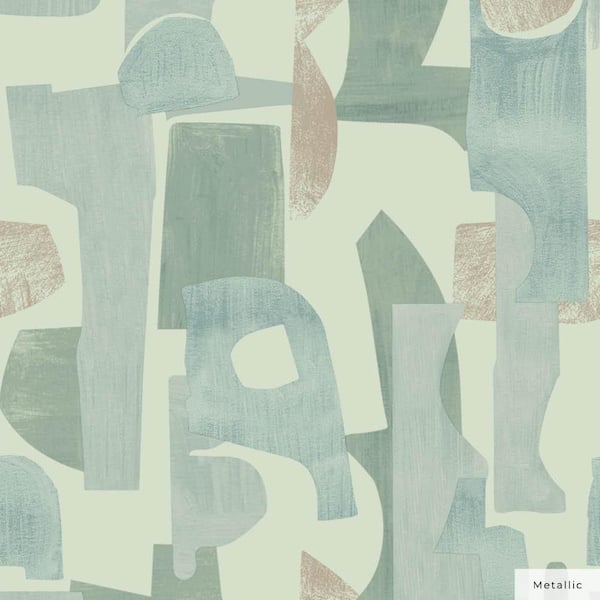 Tempaper Metallic Sage and Cedar Geo Composition Vinyl Peel and Stick Wallpaper Roll (Covers 28 sq. ft.)