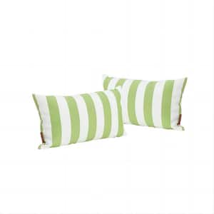 Outdoor Green and White Stripe Rectangular Bolster Pillow with Water Resistant Fabric(2-Pack)